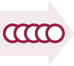 pink arrow with five overlapping circles