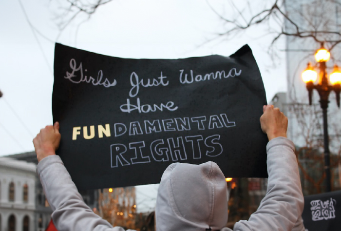 Girls Just Want to Have Fun on protest sign