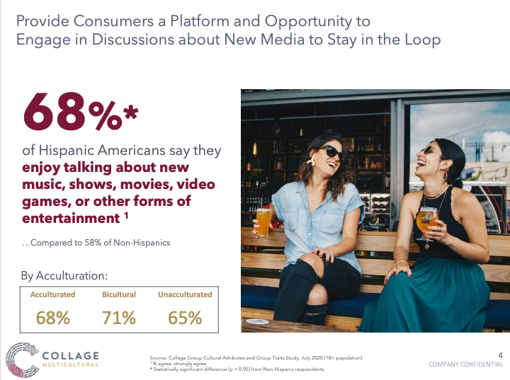 Provide Hispanic consumers new opportunities for entertainment