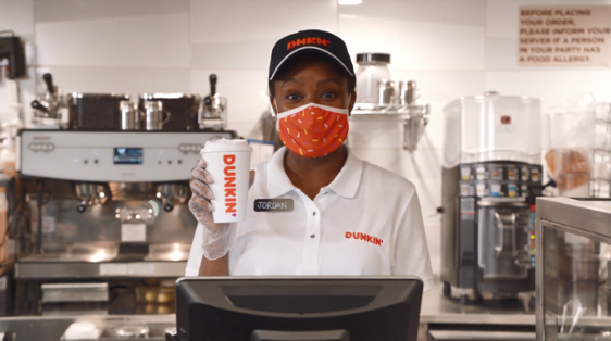 Dunkin employee wearing face mask