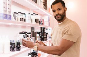 Black man shopping for personal care products