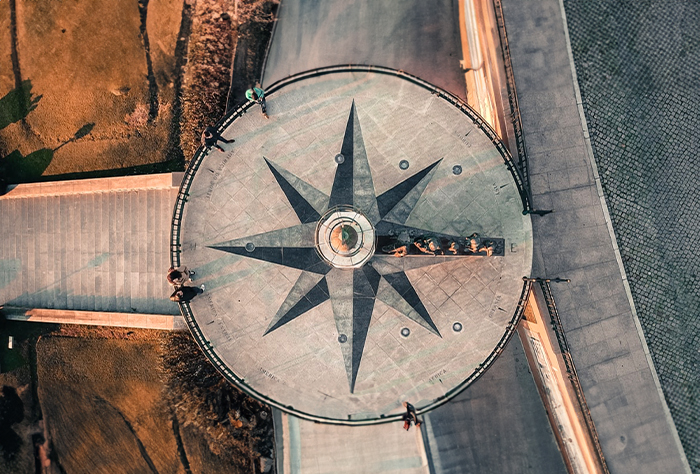 Aerial photo of a compass landmark