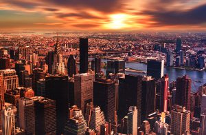 New York City skyline at sunset