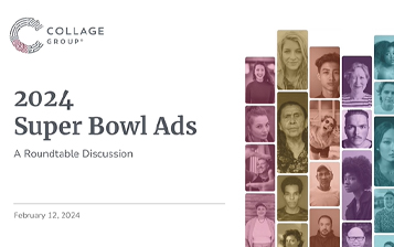 Title Slide for "2024 Super Bowl Ads." On the right, there are multiple pictures of different consumers.