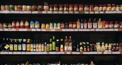 Shelves of liquor behind a bar