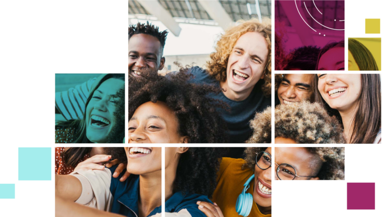 Gen Z multicultural adults laughigh together