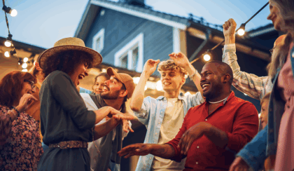 Group of multicultural Gen Z outside at a BBQ
