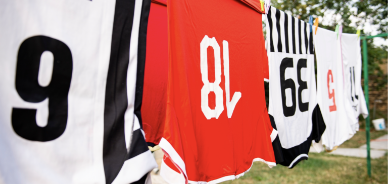 Jerseys on laundry line